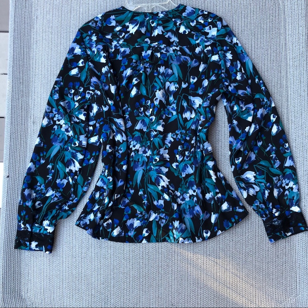 Karl Lagerfeld Paris Long Sleeve Blouse with Lace - Picture 3 of 14